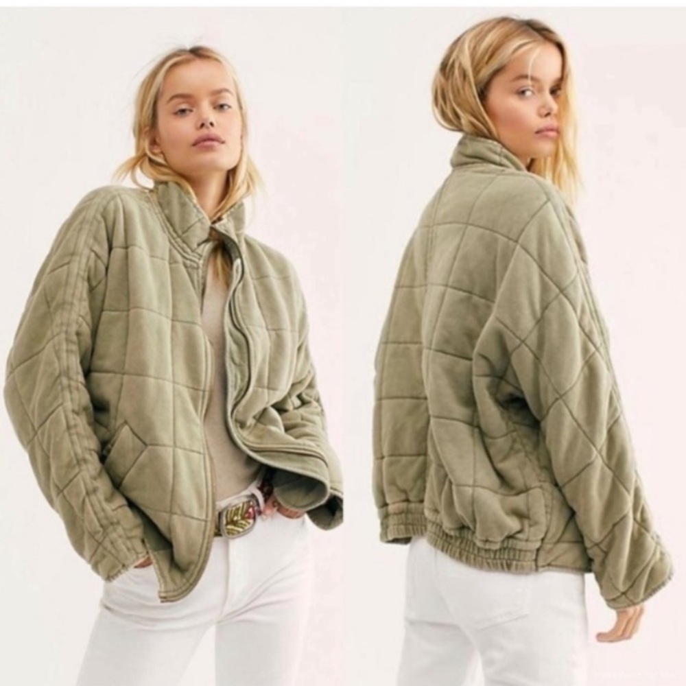Free People Quilted Dolman Jacket Moss
